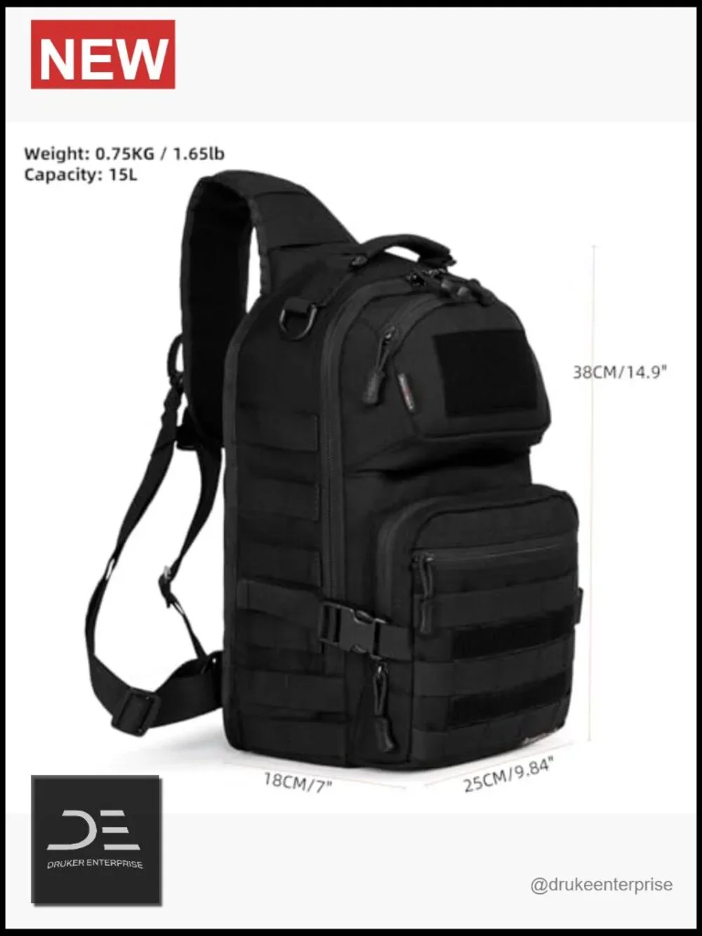 Urban Tactical Sling Bag 15L 1050D Nylon for Men Laptop